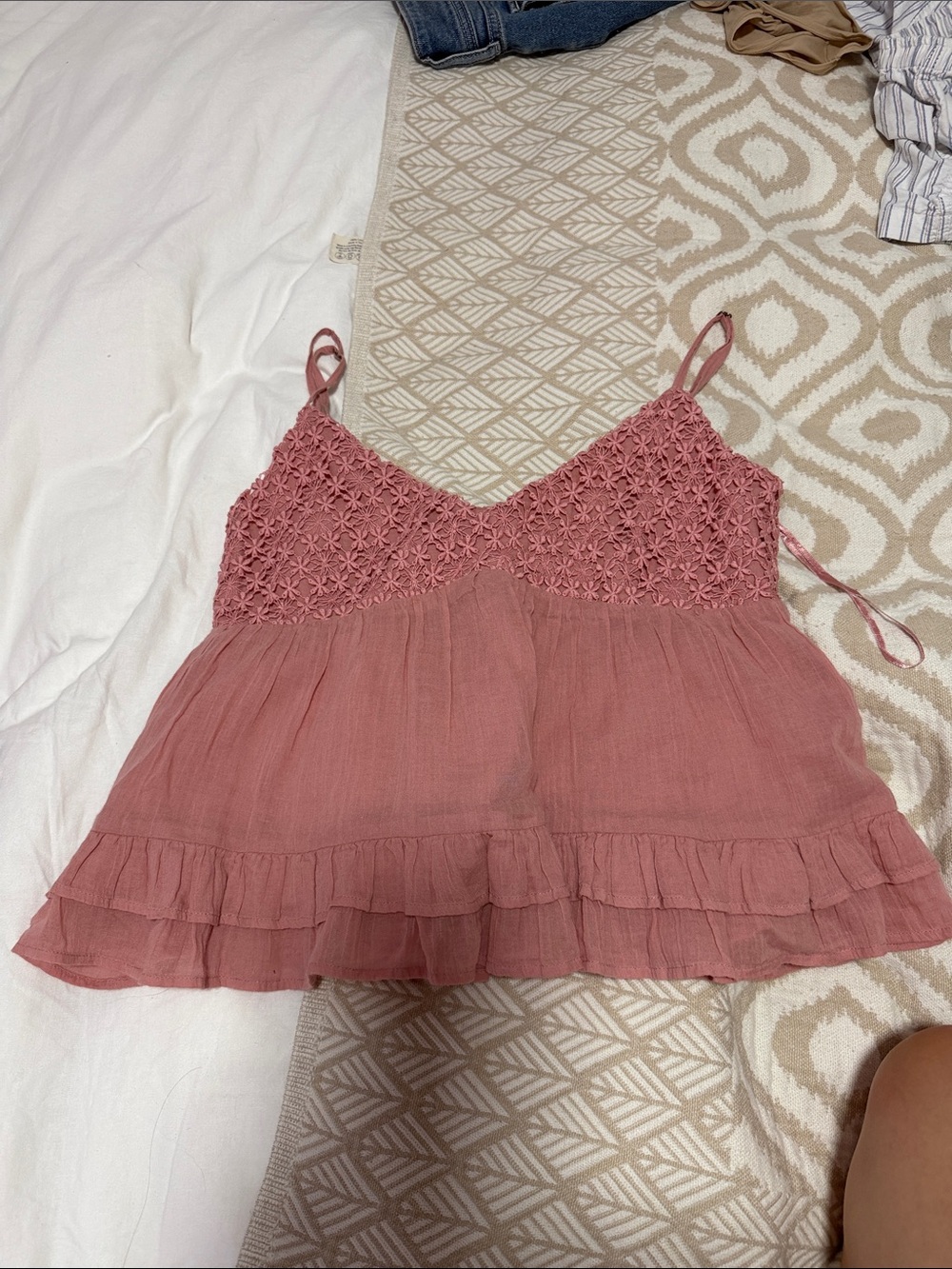 Aeropostale Mauve Pink Crochet Bust Ruffle Camisole